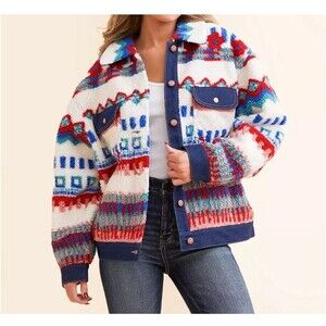 Wrangler Sherpa Trucker Southwestern Patterned Women's Jacket Size S